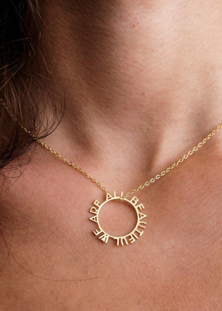We Are All Beautiful Hoop Pendant — gold lettering — MYFASHIONFRUIT
