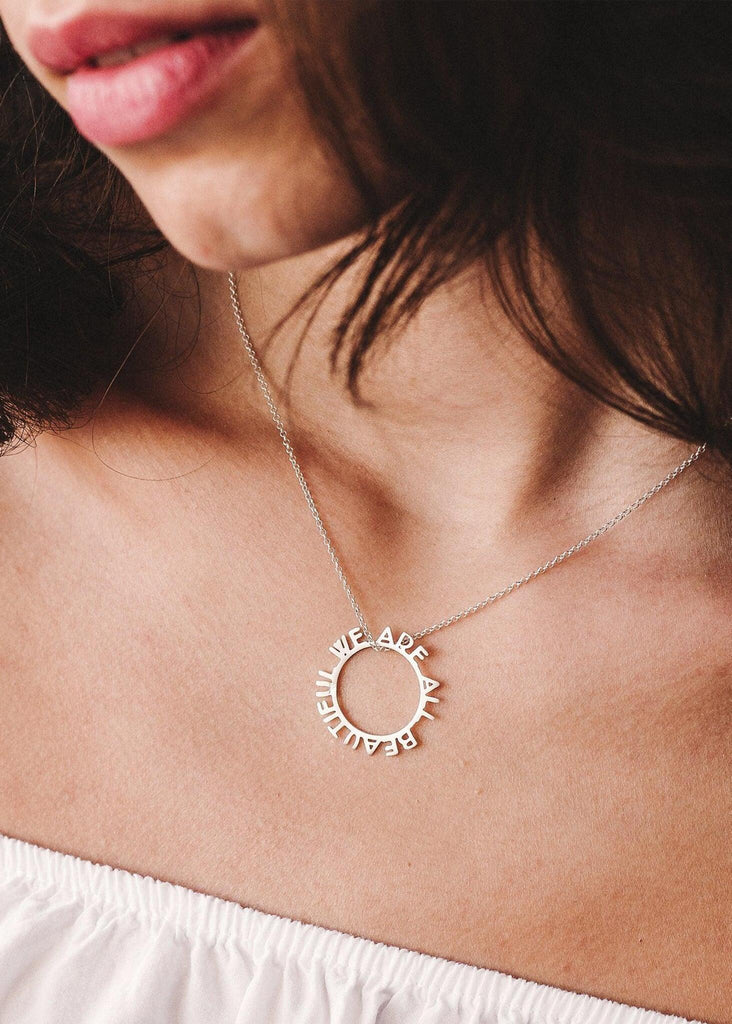 We Are All Beautiful Hoop Pendant — close up — MYFASHIONFRUIT