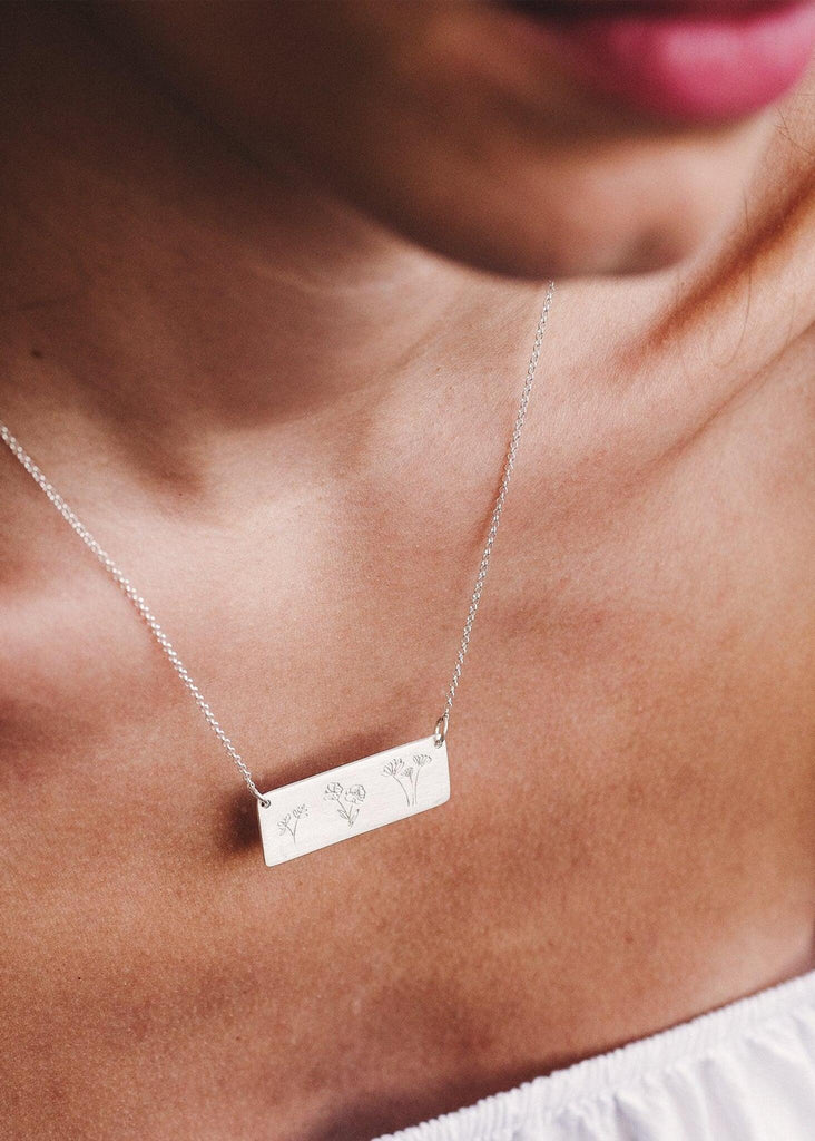 We Are All Beautiful Bar Pendant — With flower engravings — MYFASHIONFRUIT