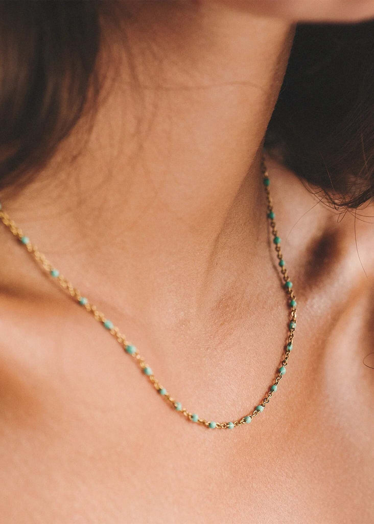 Dakota Necklace — gold chain with turquoise enamel beads detail — MYFASHIONFRUIT