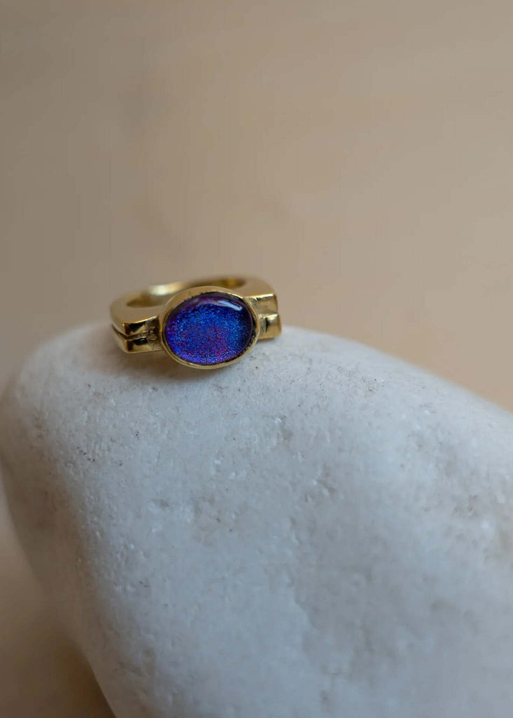 Hermione Ring — gold band with oval blue opal stone detail — MYFASHIONFRUIT