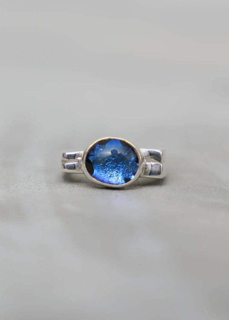 Hermione Ring — silver ring with blue glass stone detail — MYFASHIONFRUIT