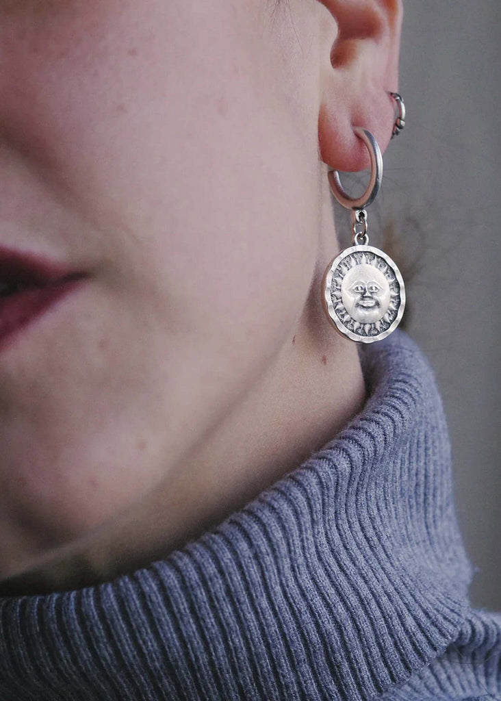 Shiva & Shakti Hoops — Sun charm on silver hoop — MYFASHIONFRUIT