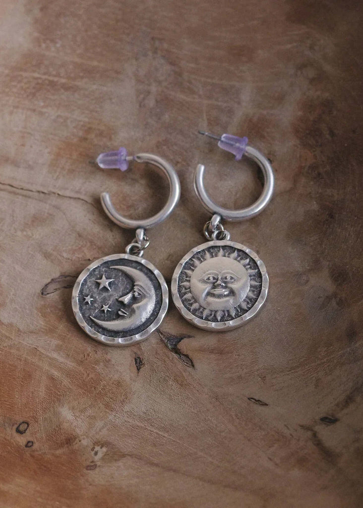 Shiva & Shakti Hoops — Sun and moon silver earrings — MYFASHIONFRUIT
