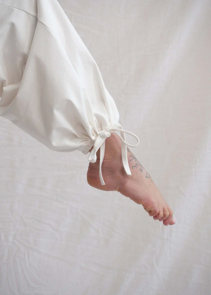 Yang Pants — white cotton detail, ankle tie shown on bare foot — MYFASHIONFRUIT