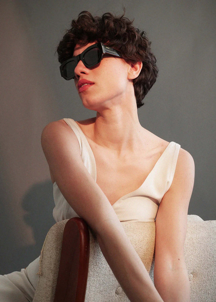 Woman wearing Komono ALPHA black sunglasses — MYFASHIONFRUIT