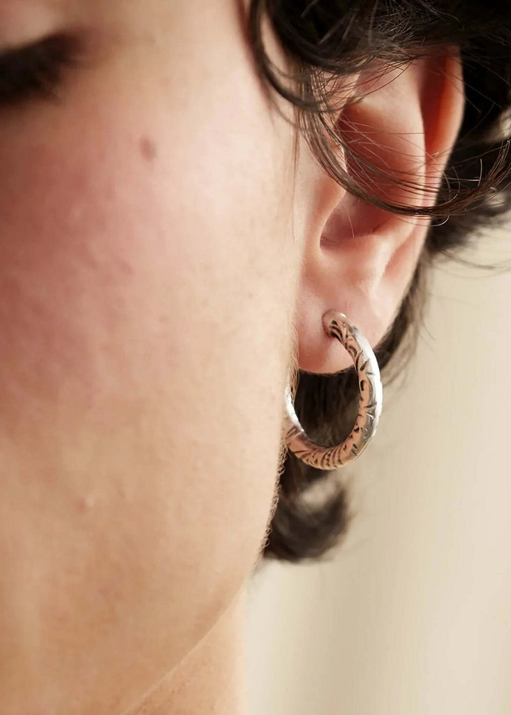 Flo Hoops — silver-tone hoop earring with engraved detail — MYFASHIONFRUIT