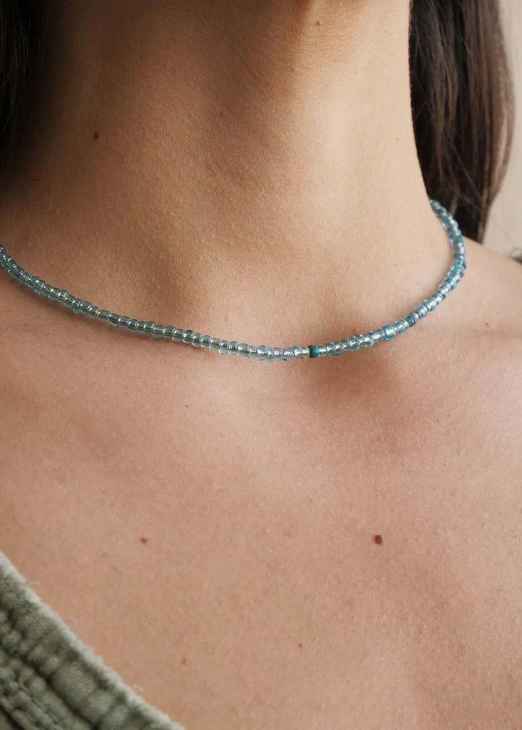 Mimi Necklace — Blue beaded necklace on model — MYFASHIONFRUIT