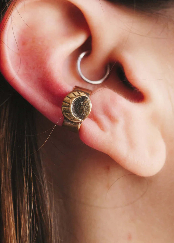 Crescent Ear Cuff — gold cuff earring on ear detail — MYFASHIONFRUIT