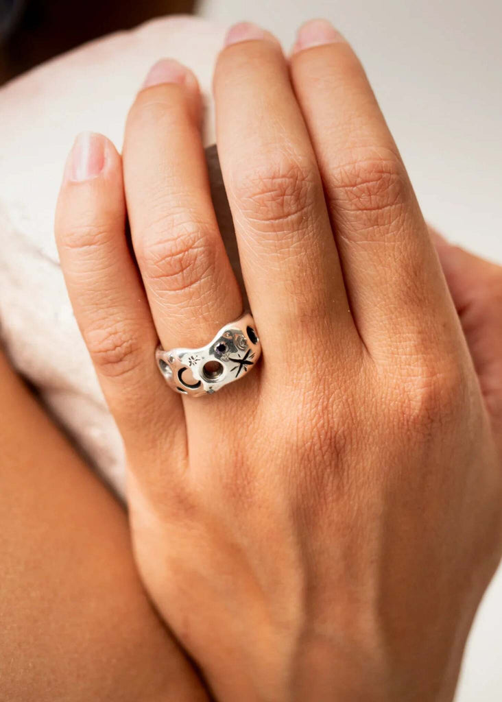 Celestial Ring — Silver ring on model, detail — MYFASHIONFRUIT
