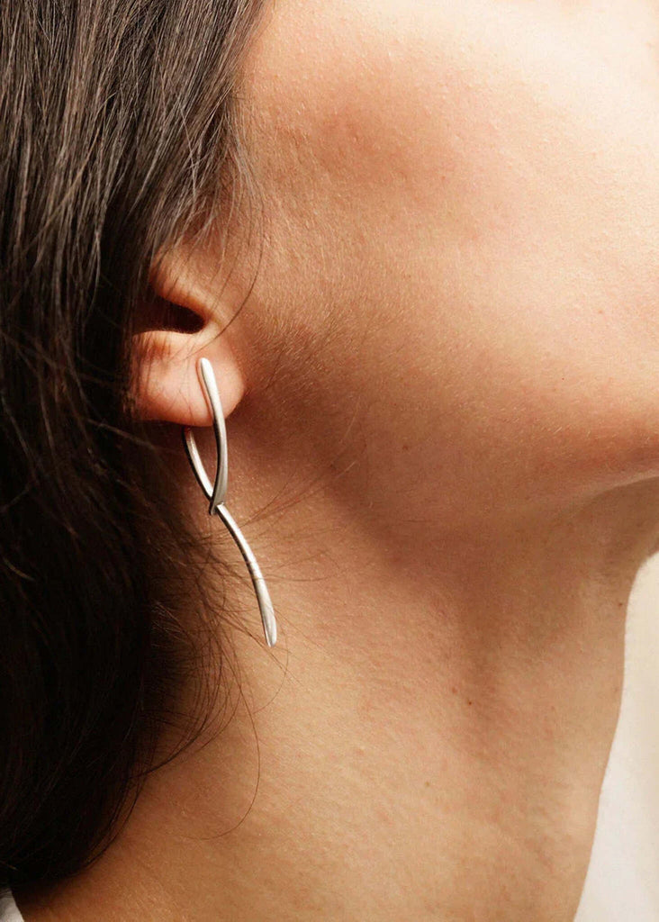 Twig Earrings — silver tone dangle earrings on model — MYFASHIONFRUIT