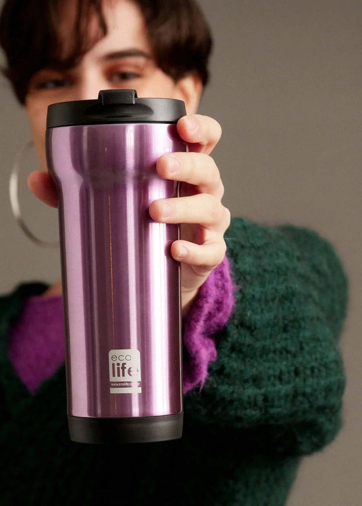 Ecolife Coffee Thermos — Held up by a model — MYFASHIONFRUIT