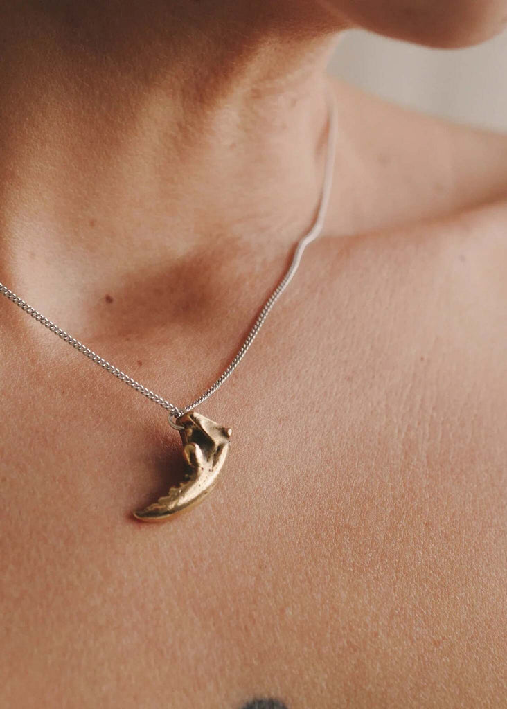 Savant Crab Claw Pendant — on model, gold pendant — MYFASHIONFRUIT