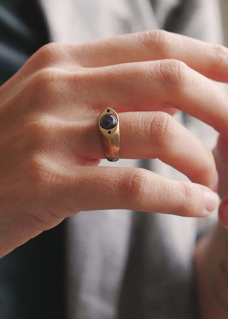 Rana Statement Ring — Detail of gold ring with stone on hand — MYFASHIONFRUIT