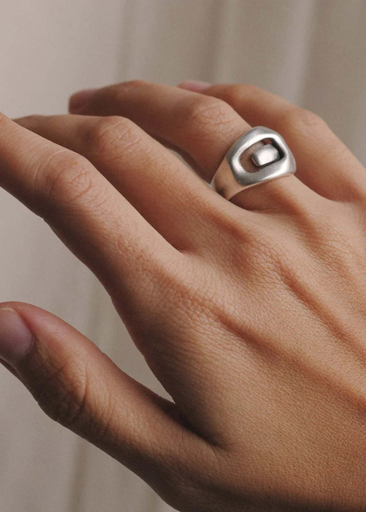 Belt Ring — silver chunky ring shown on hand — MYFASHIONFRUIT