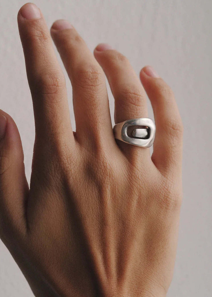 Belt Ring — silver tone, buckle design on hand — MYFASHIONFRUIT