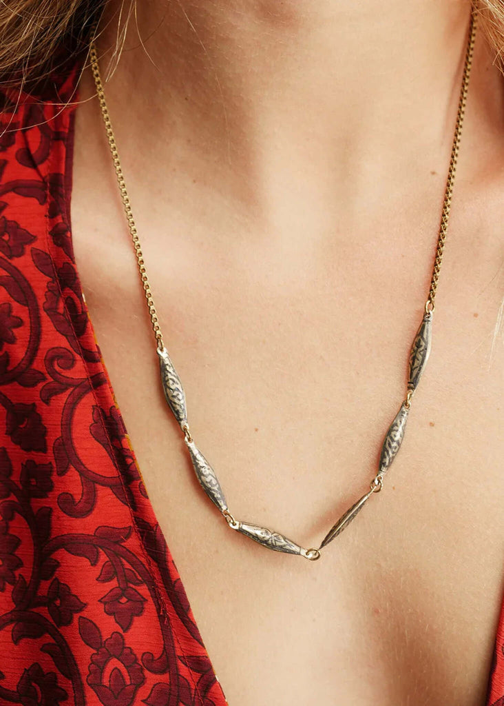 Stella Necklace — gold tone chain with antiqued silver charms— MYFASHIONFRUIT