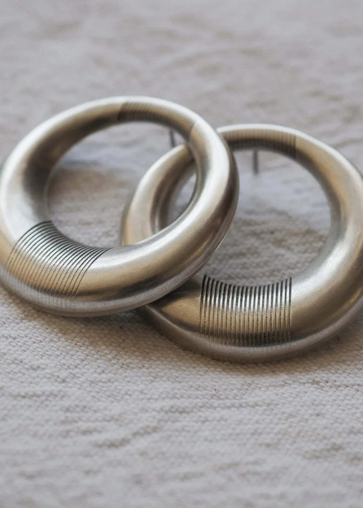 Aziza Hoops — silver tone, engraved detail — MYFASHIONFRUIT