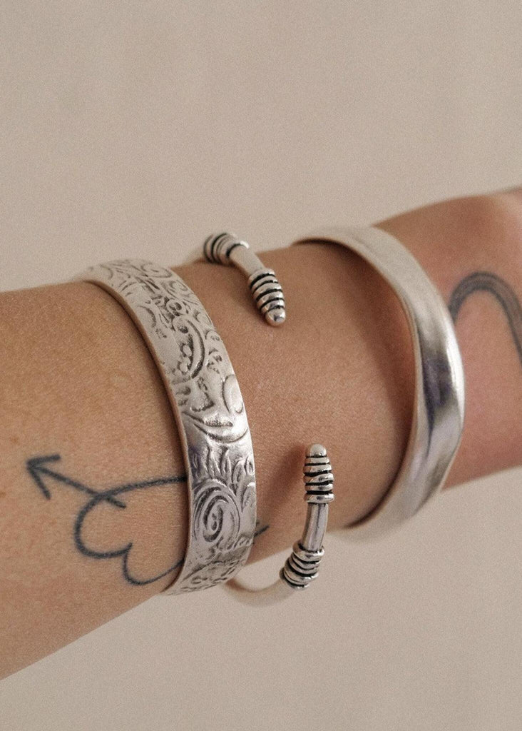 Treasure Cuff — Antique silver tone, floral pattern detail — MYFASHIONFRUIT