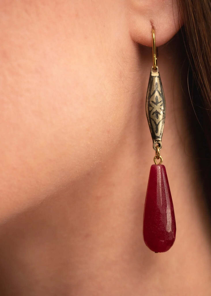 Stella Jade Earrings — Earrings with ruby stone, detail — MYFASHIONFRUIT