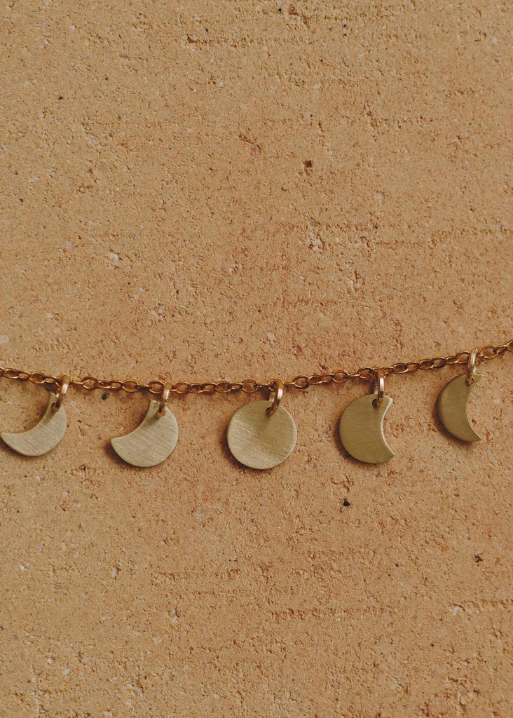 Luna Necklace — gold chain with bronze moon phase pendants — MYFASHIONFRUIT
