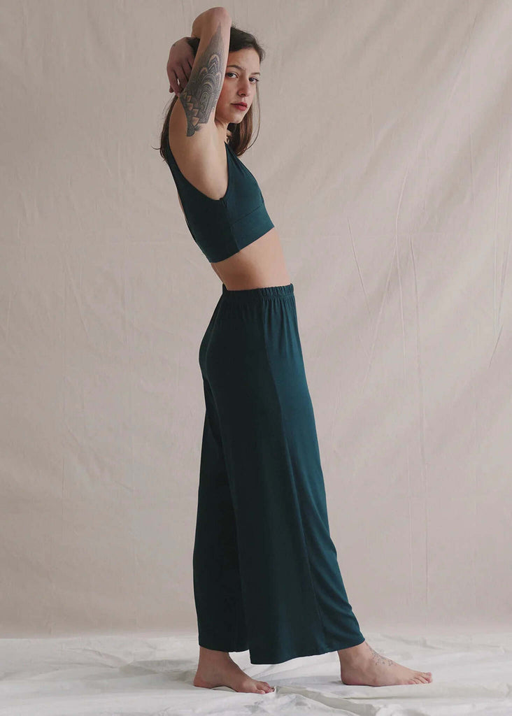 Woman wearing green Tender Pants and matching crop top — MYFASHIONFRUIT