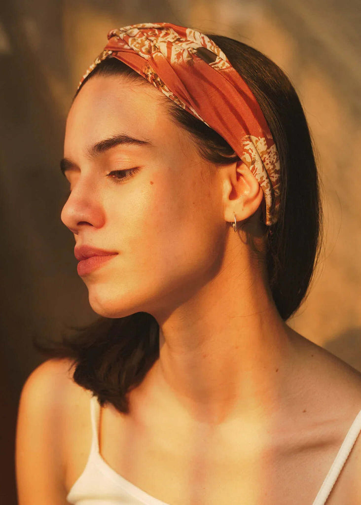 Silk & Colorful Turban — Brown, floral patterned turban — MYFASHIONFRUIT