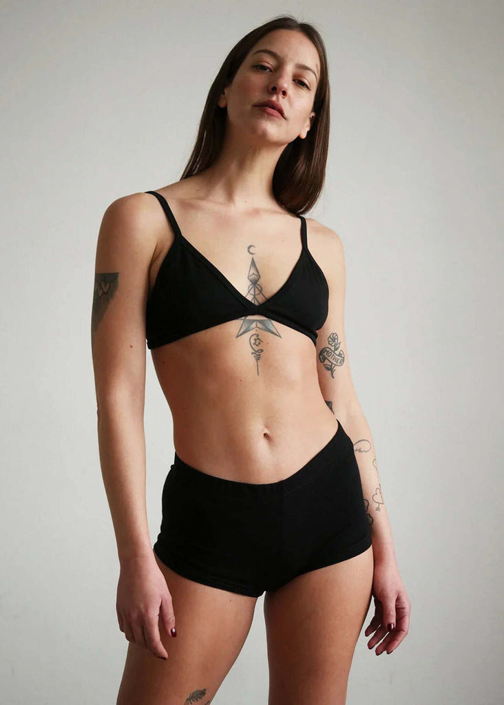 Woman wearing black Fierce Shorties and matching bra — MYFASHIONFRUIT