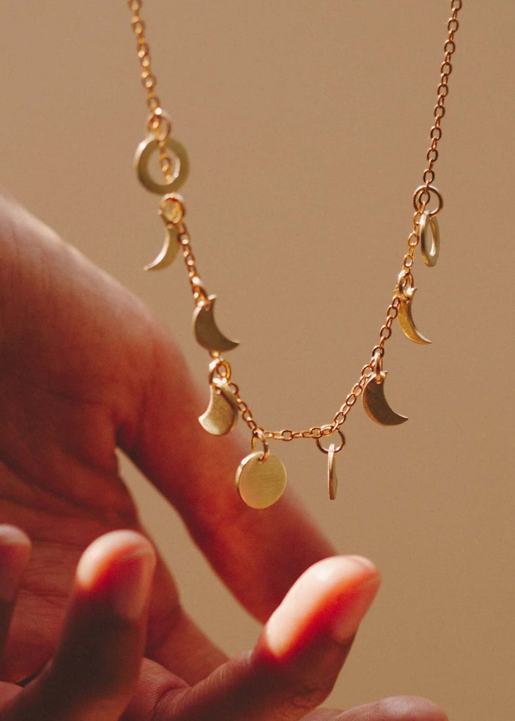 Luna Necklace — gold chain with circle and moon charm details — MYFASHIONFRUIT