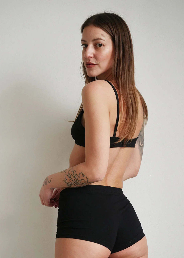 Woman wearing black Fierce Shorties and matching bra — MYFASHIONFRUIT