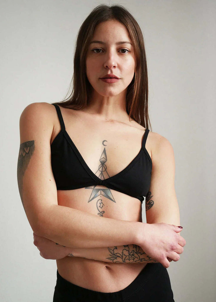 Woman wearing the black cotton blend Fierce Bralette — MYFASHIONFRUIT