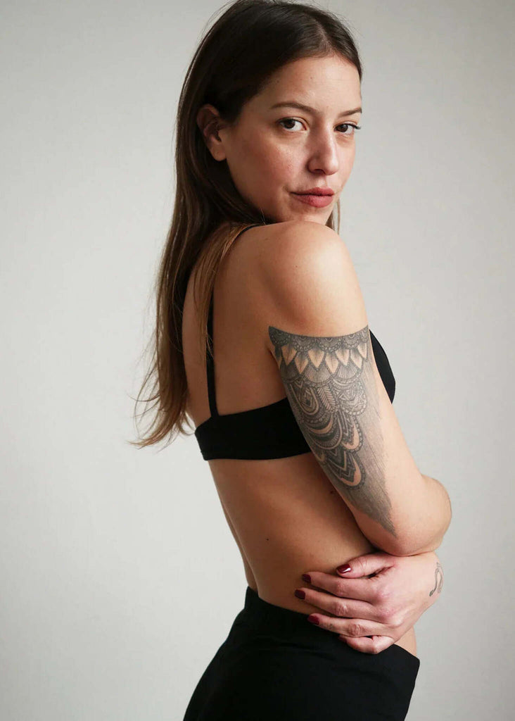 Woman wearing a black Fierce Bralette with thin straps — MYFASHIONFRUIT