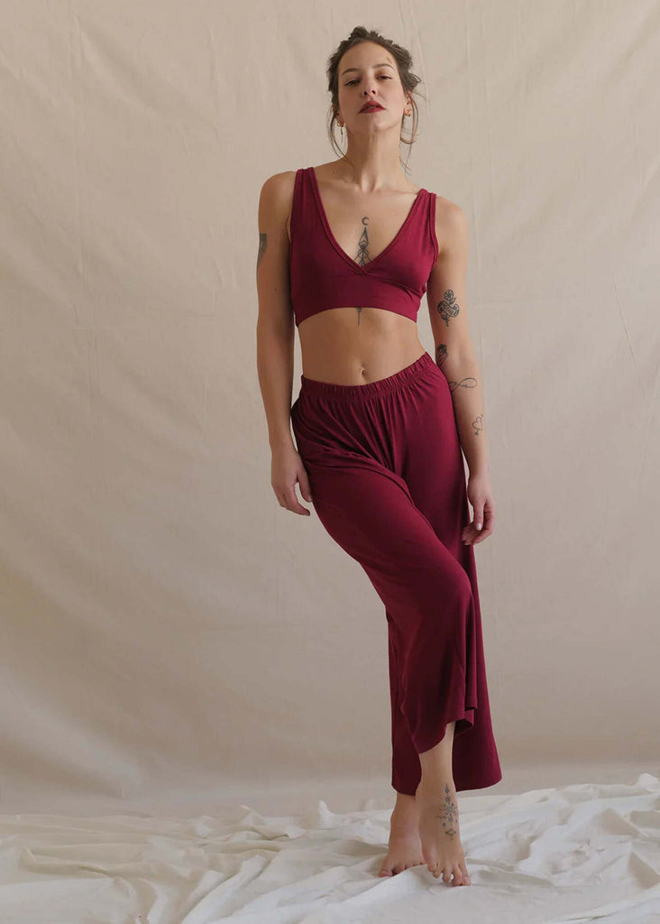 Woman wearing Tender Pants, sour cherry knit set — MYFASHIONFRUIT