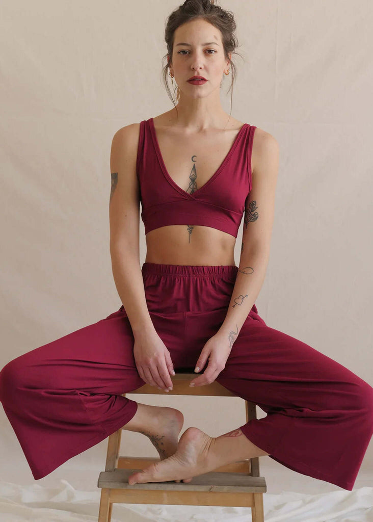 Woman wearing a sour cherry Soft Bralette and pants set — MYFASHIONFRUIT