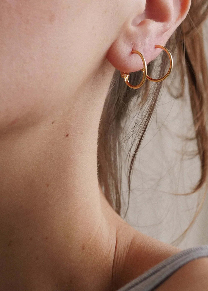 Lola Hoops — detail, gold hoops on model's ear — MYFASHIONFRUIT