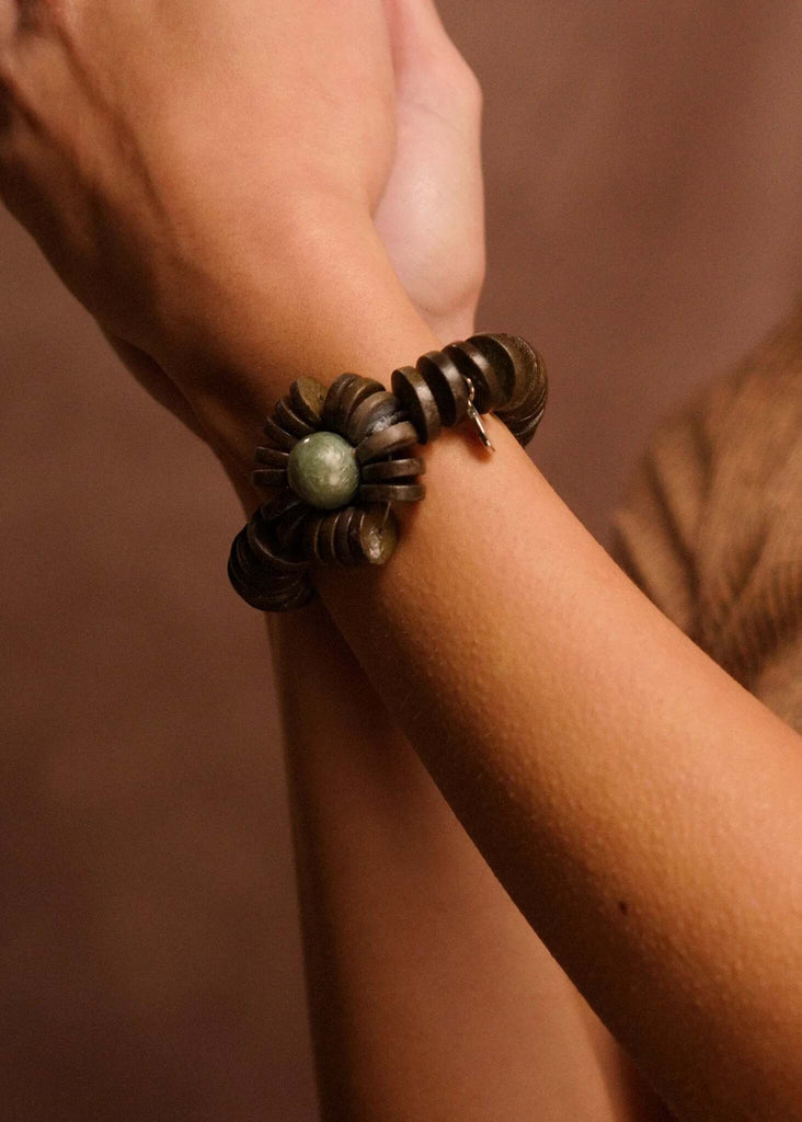 Rolla Bracelet — wood & stone on model — MYFASHIONFRUIT