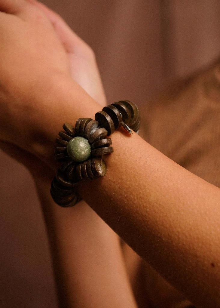 Rolla Bracelet — Wood & stone bracelet on model — MYFASHIONFRUIT