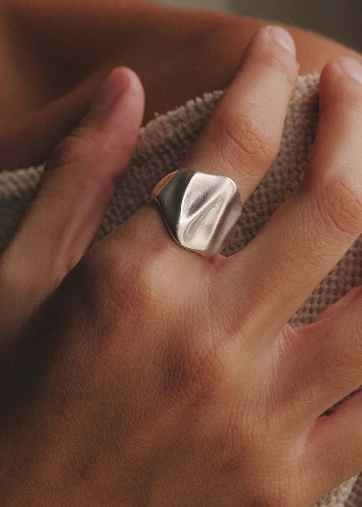 Rough Ring — silver tone sculptural ring on finger — MYFASHIONFRUIT