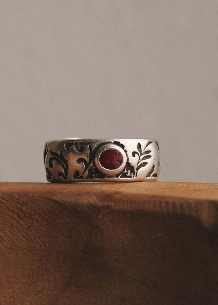 Floral Ring — silver with red enamel detail — MYFASHIONFRUIT