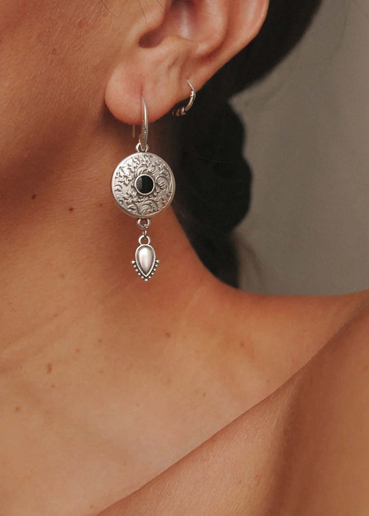 Tribal Earrings — Silver with a black accent — MYFASHIONFRUIT