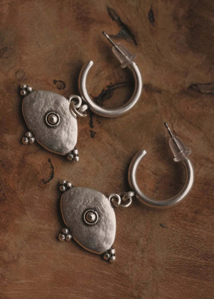Ancient Hoops — Chunky silver hoops with charm — MYFASHIONFRUIT