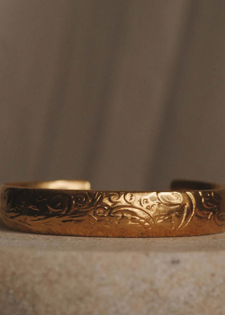Treasure Cuff — gold cuff with floral pattern detail — MYFASHIONFRUIT