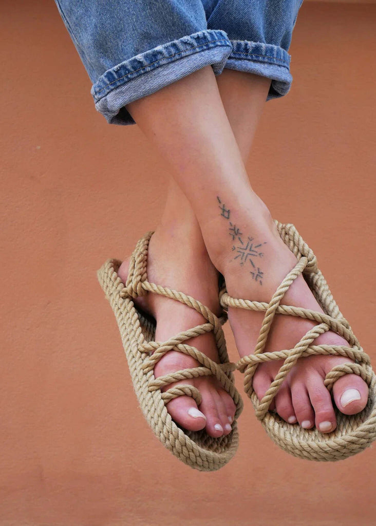 Woman wearing Toe Joe Camel Sandals — rope detail and toe ring — MYFASHIONFRUIT