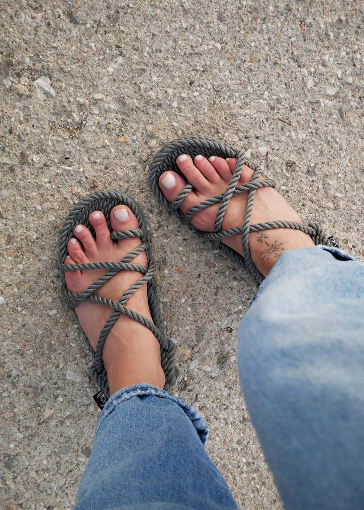 Woman wearing gray Toe Joe Sandals — MYFASHIONFRUIT