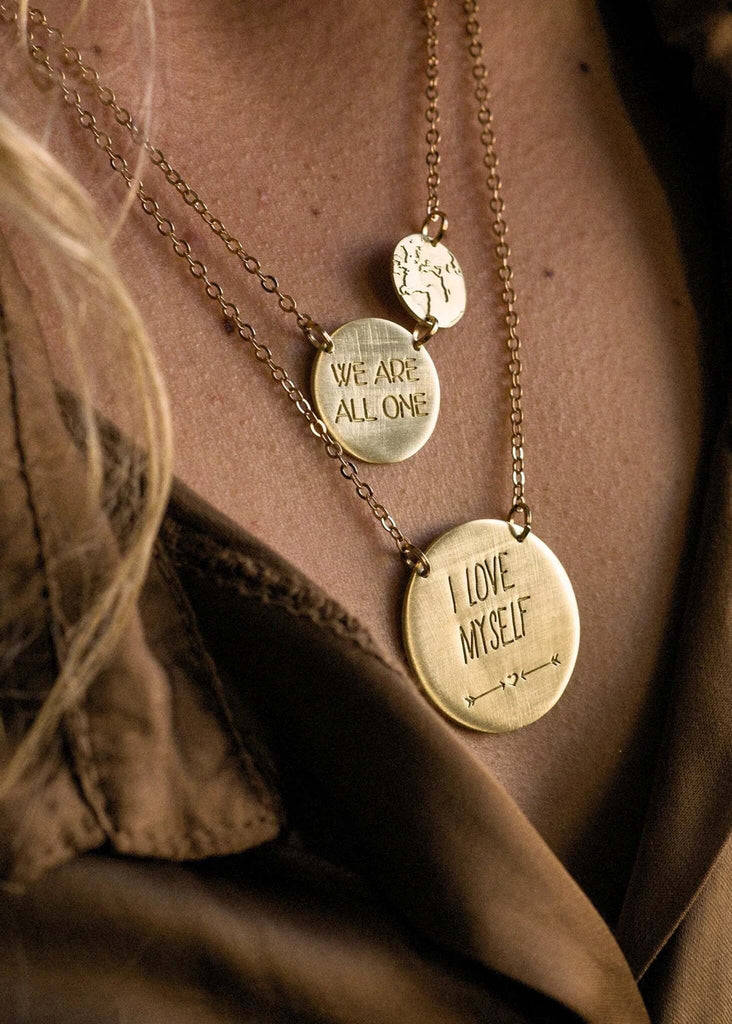 I Love Myself Necklace — gold-tone layered chain with engraved pendants — MYFASHIONFRUIT