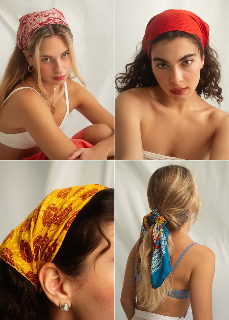 Models wearing Silk & Colorful Scarf Collection in red, yellow and blue — MYFASHIONFRUIT