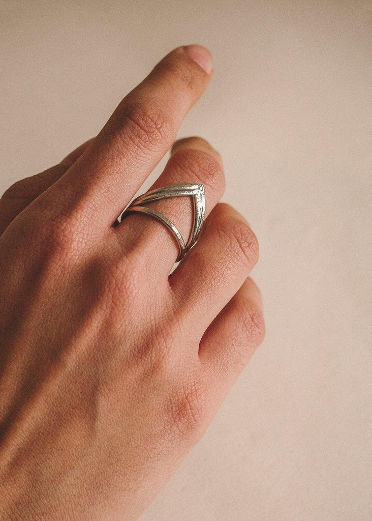 Myah Silver Ring — silver tone finish, layered band detail — MYFASHIONFRUIT